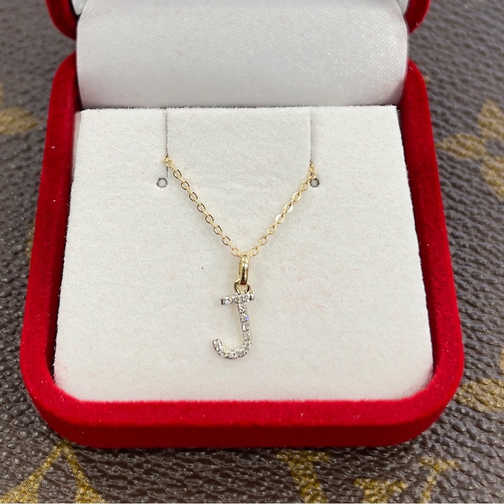 J Diamond Necklace 14k Yellow Gold